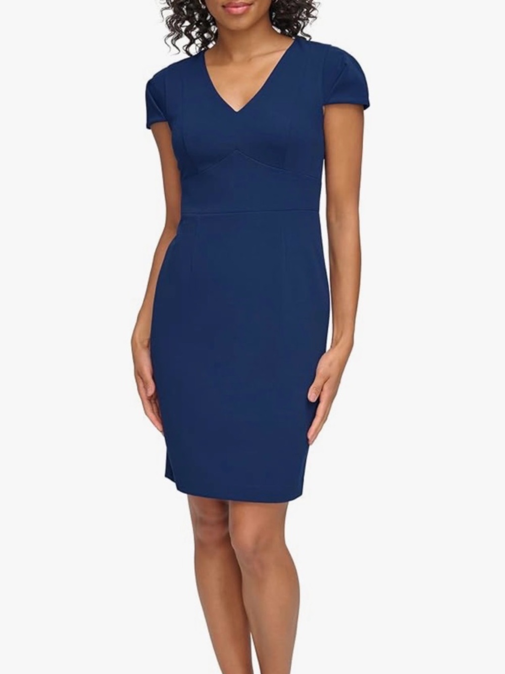 DKNY Navy V-Neck Short Sleeve Sheath Dress
